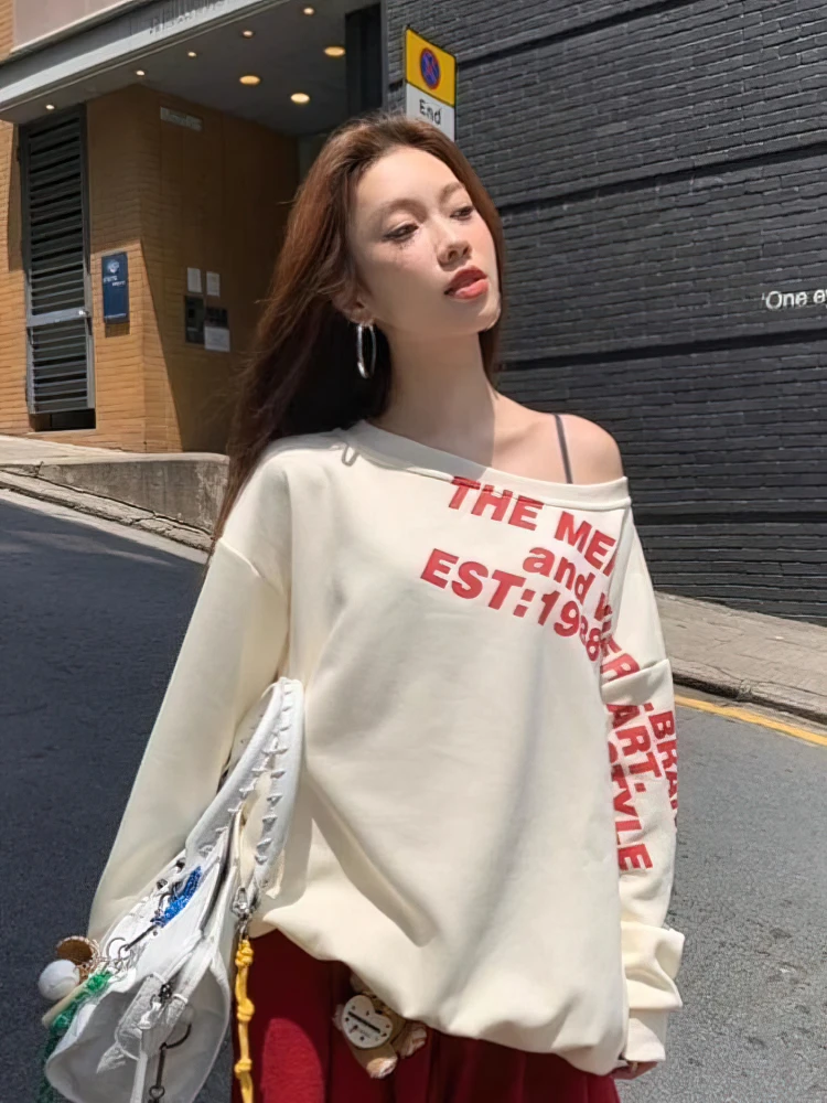 Color: black, Size: M - Y2k Sexy Oversize T shirt Women Streetwear Print Long sleeve Basic Top Lady Fall Winter Korean Fashion Oversized Tees Shirt