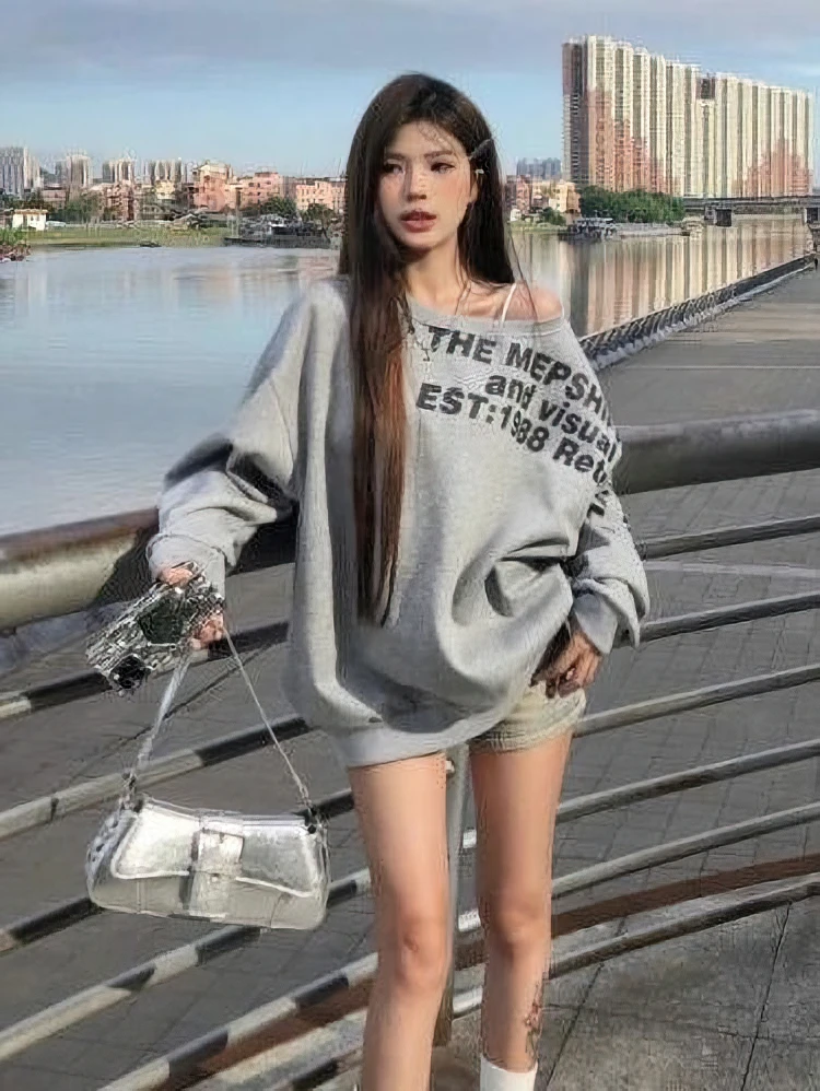 Color: black, Size: M - Y2k Sexy Oversize T shirt Women Streetwear Print Long sleeve Basic Top Lady Fall Winter Korean Fashion Oversized Tees Shirt