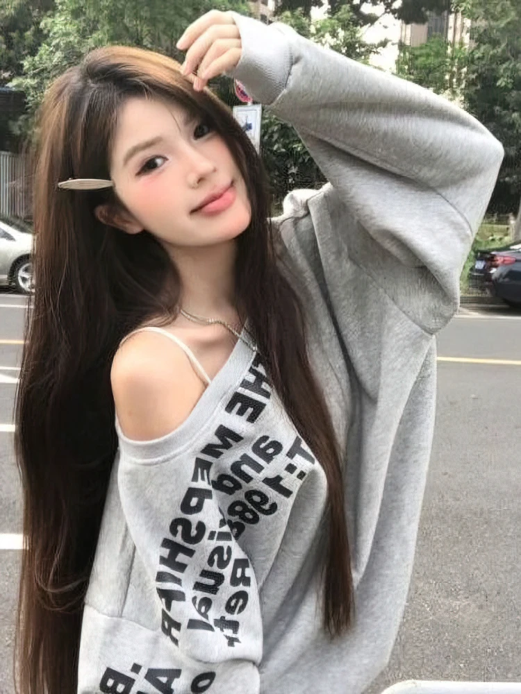 Color: black, Size: M - Y2k Sexy Oversize T shirt Women Streetwear Print Long sleeve Basic Top Lady Fall Winter Korean Fashion Oversized Tees Shirt
