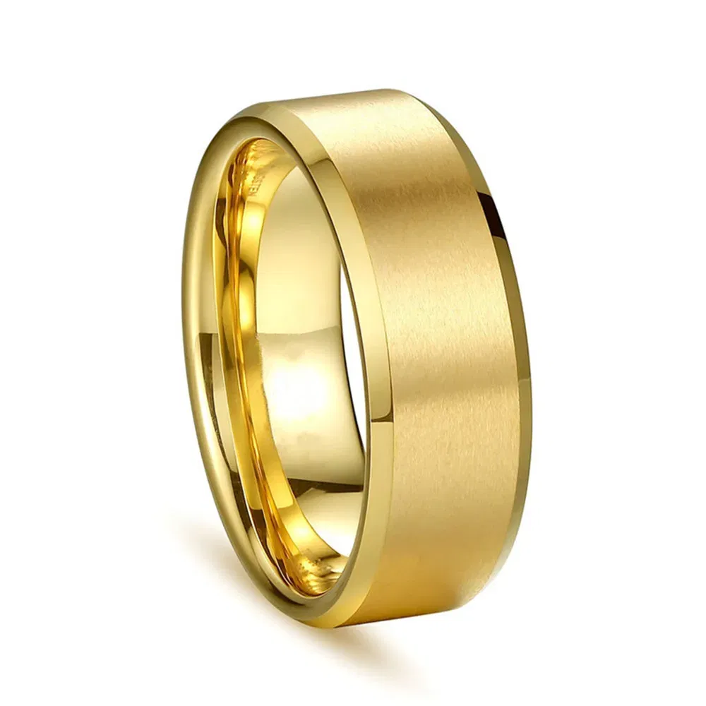 Main Stone Color: Gold, Ring Size: 13 - JUCHAO Classic Ring Men Titanium Black Men Jewelry Wedding Bands Boyfriend Gift Dropshipping
