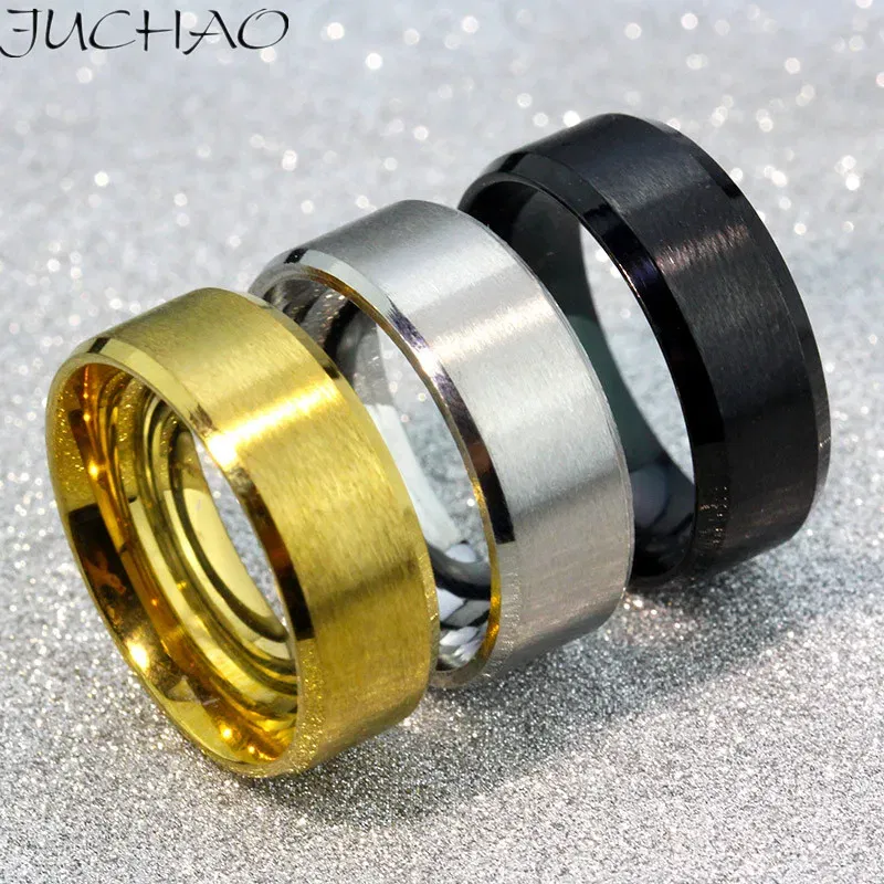 Main Stone Color: Gold, Ring Size: 13 - JUCHAO Classic Ring Men Titanium Black Men Jewelry Wedding Bands Boyfriend Gift Dropshipping
