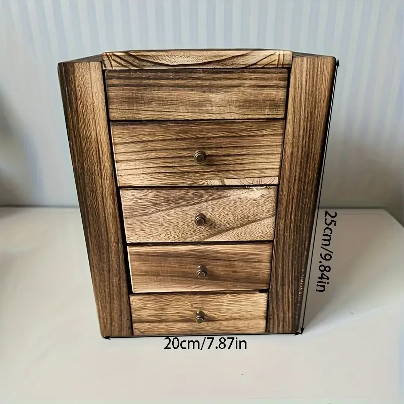 Vintage Wood Jewelry Organizer with Transparent Lid