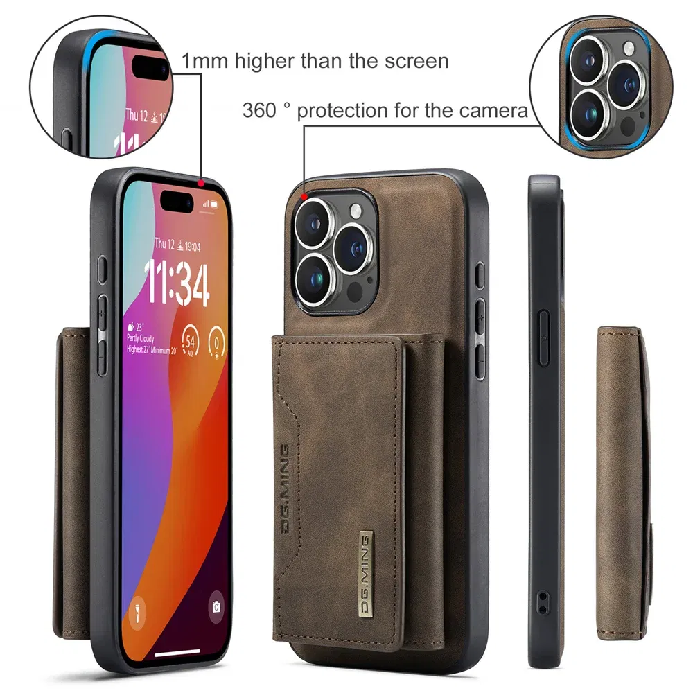 Color: black, Material: Wood - 2 In 1 Case For iPhone 16 15 14 13 12 11 Pro Max Plus XS Max XR 8 Plus SE 2022 Wallet Magnetic Leather Card Holder Pocket Cover