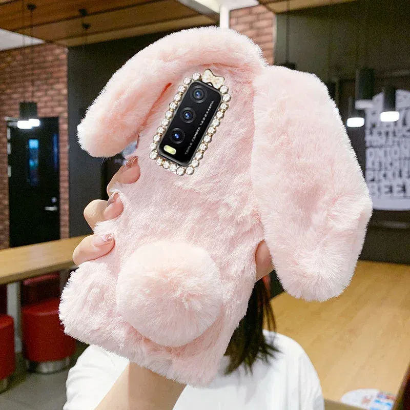Color: Blue, Material: Other - Warm Plush Rabbit Fluffy fur Cover for Samsung A15 A25 A35 A55 A14 A24 A34 A54 A13 A23 A33 A53 A12 A22 A32 A52 A51 Phone Case