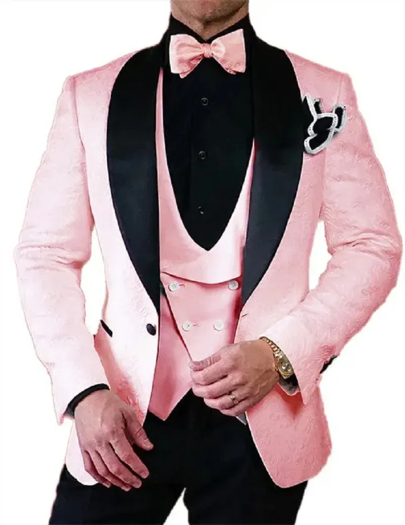Men's Wedding Suit 2024 Italian Design Custom Black Smoking Tuxedo Jacket 3-piece Set (coat Vest Pants) Men's Groom Terno Suit