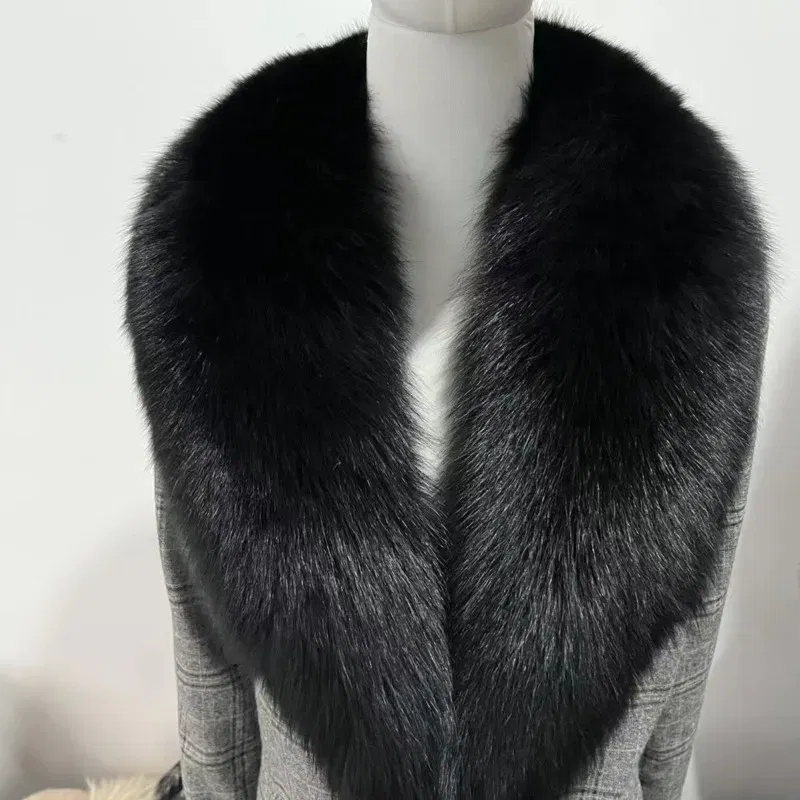 Color: Lavender, Size: XXS - Winter Real Fox Fur Collar Woman Furry Natural Raccoon Fur Scarf Shawls Luxury Neck Warmer Wraps For Coat Fur Scarves Large Size