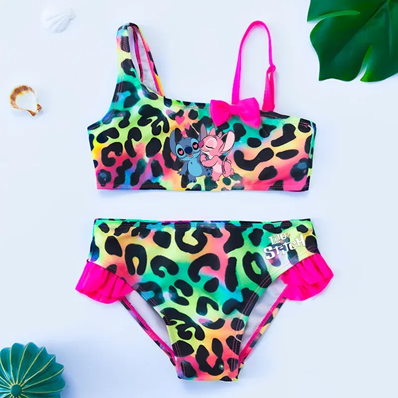 Color: GRAY, Size: L - Lilo Stitch Gilrs Bow Bikini Set Trendy Two-Piece Swimsuits for Summer Stylish Beachwear Pool Fashion Bathing Suits 3-12Y