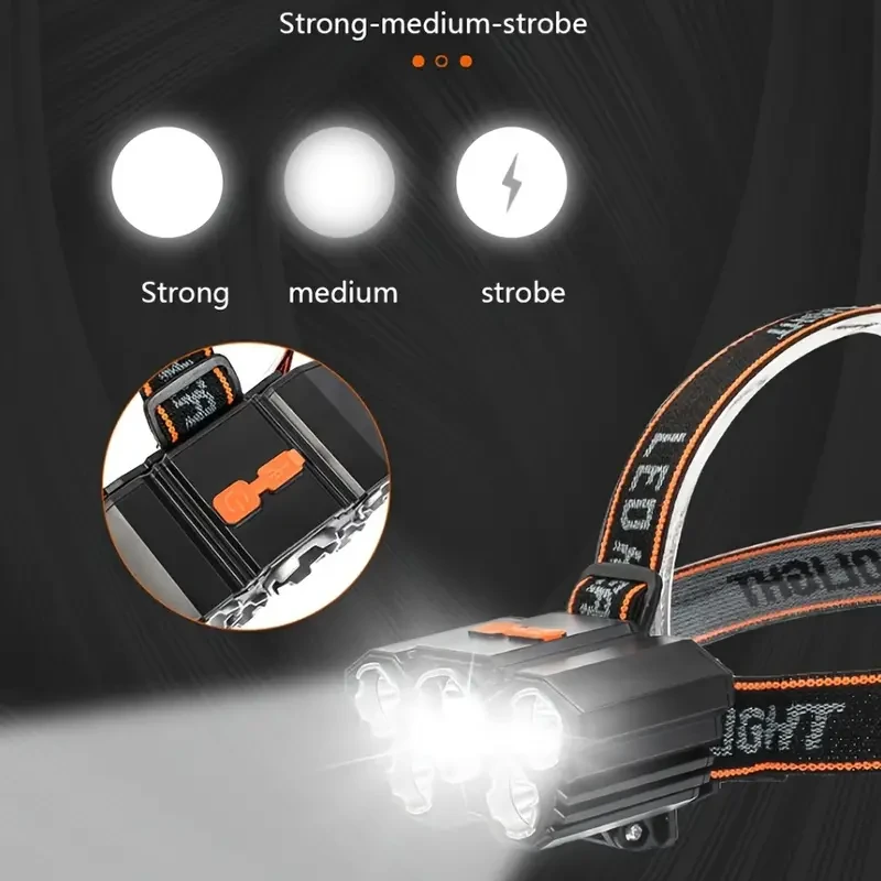 Super Bright 5 LED Rechargeable Headlamp  Powerful Head Torch for Outdoor Use
