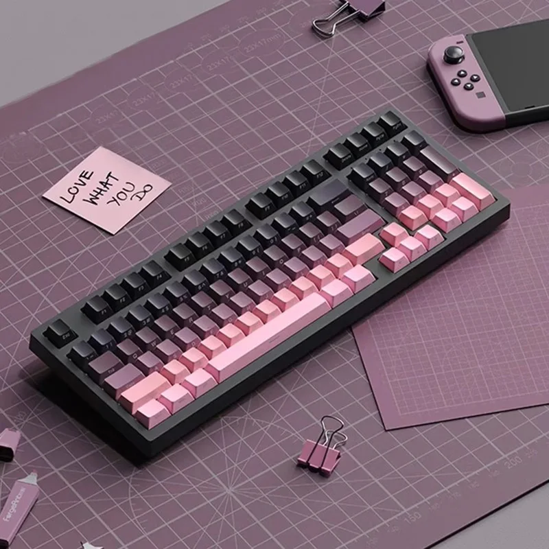 Color: Beige - Gradient Keycaps Side Printed Shine Through PBT Double Shot OEM Profile for MX Switches Gaming Keyboard 130+key caps