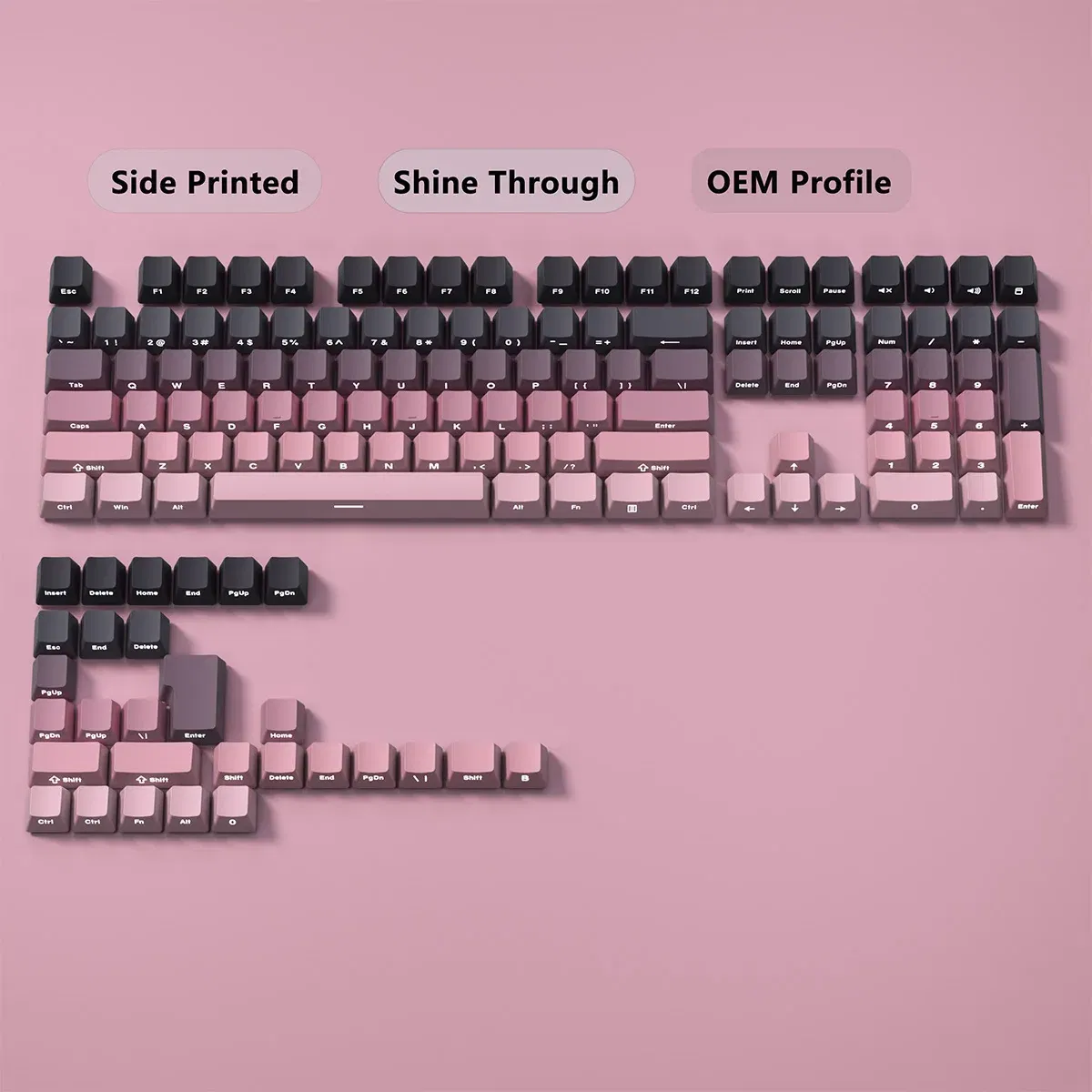Color: Beige - Gradient Keycaps Side Printed Shine Through PBT Double Shot OEM Profile for MX Switches Gaming Keyboard 130+key caps