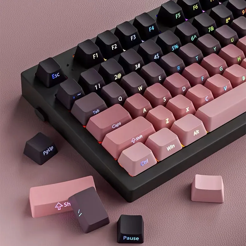 Color: Beige - Gradient Keycaps Side Printed Shine Through PBT Double Shot OEM Profile for MX Switches Gaming Keyboard 130+key caps