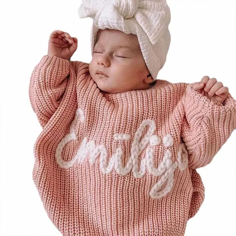 Color: Red, Size: L, Age Range: 0-3M - Personalized sweaters for cherished babies.Celebrate your little one's name with unique, custom-made thick knitted sweaters