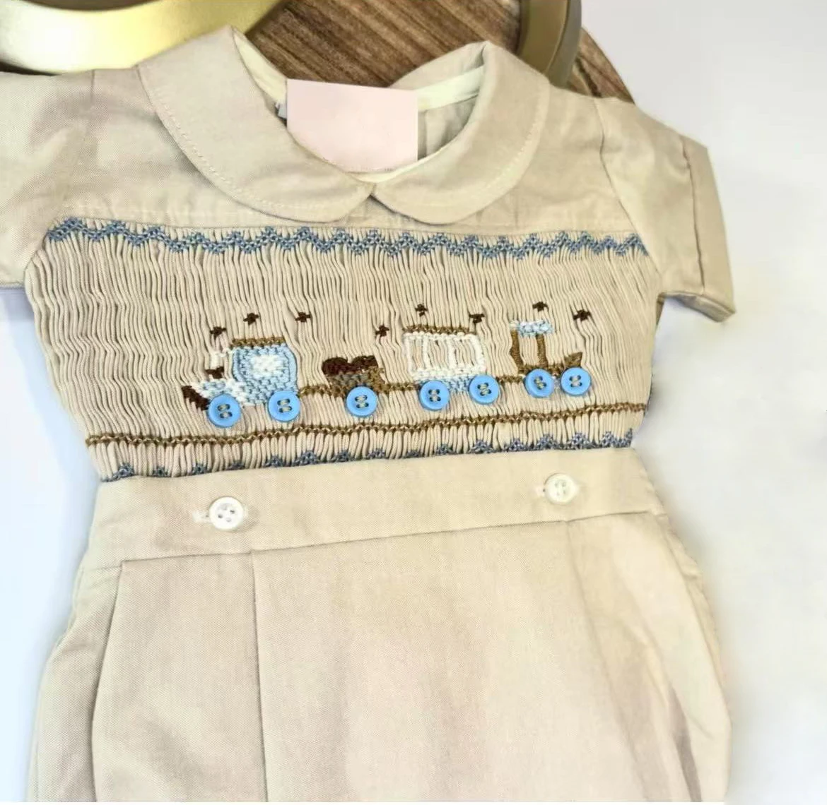 Kid Size: 5T - 0-6Y Baby Boy Summer Short Sleeves Green Handmade Embroidery Smocked Outfit Suit for Party Birthday Holiday A179