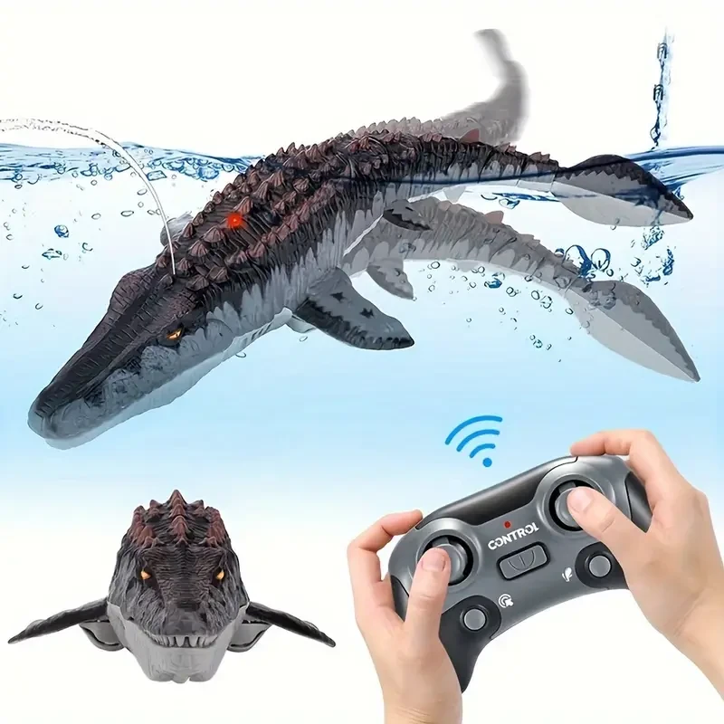 Interactive Remote-Controlled Dinosaur Toy Dual Propeller Drive with Lights & Water Spray