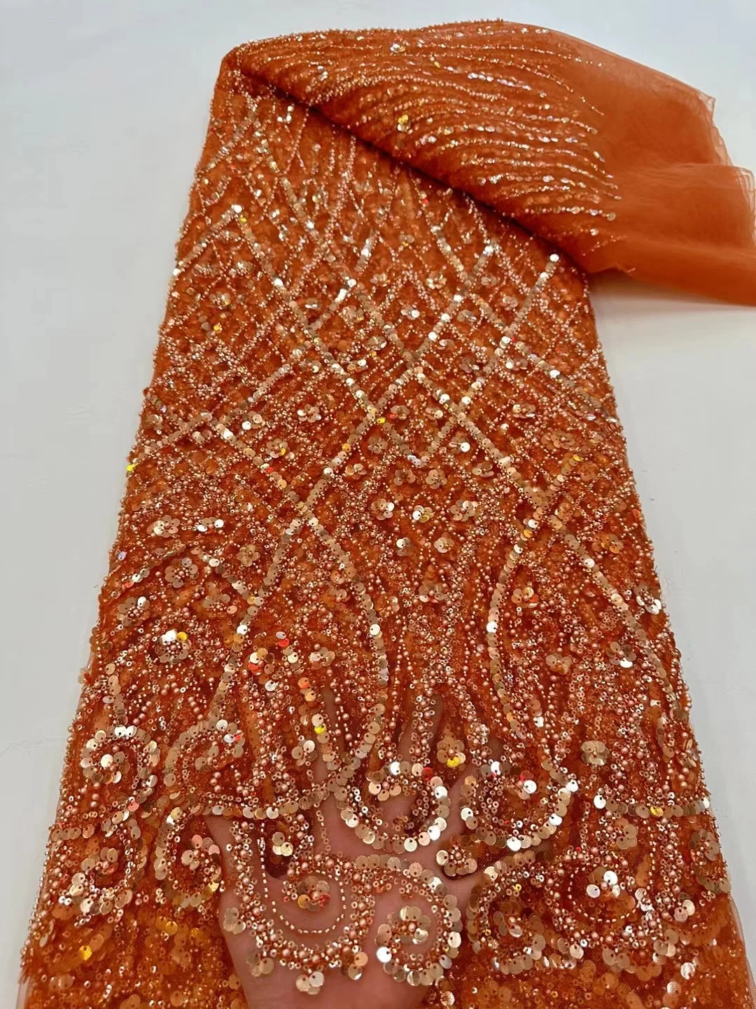 Color: Blue, Width: 120cm, Length: 5 yards - Ni Ai African Sequins Beaded Groom Lace Fabric High Quality French Tulle Lace Fabric 2025 Embroidery Nigerian Lace Fabrics