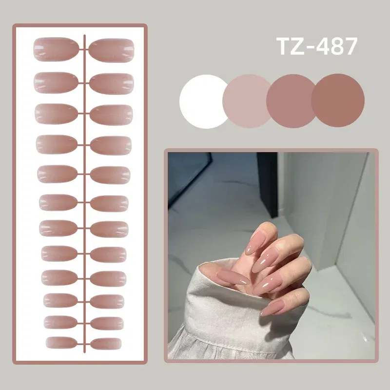 Color: plum - 24Pcs/Set Long Round Head Bright Solid Color Press On Acrylic Nail Art Fake Nails Finished Wearing Manicure Reusable False Nails