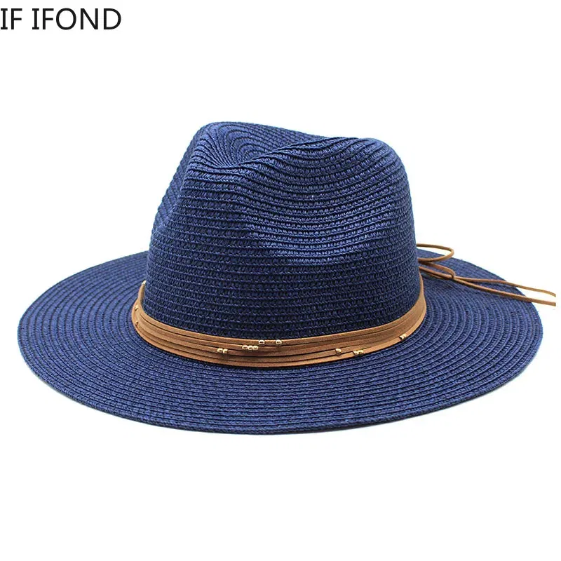Color: army green, Size: M - Big Size 60CM New Straw Hat 7cm Brim Summer Cooling Beach Sun Hat Outdoor Party Panama Jazz Hat Sombreros De Mujer