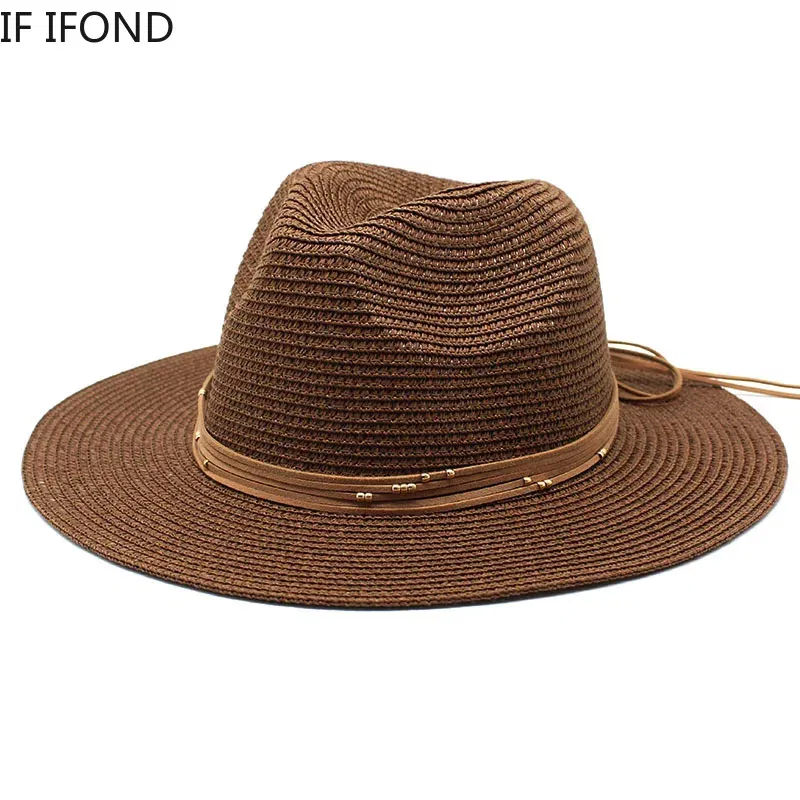 Color: army green, Size: M - Big Size 60CM New Straw Hat 7cm Brim Summer Cooling Beach Sun Hat Outdoor Party Panama Jazz Hat Sombreros De Mujer