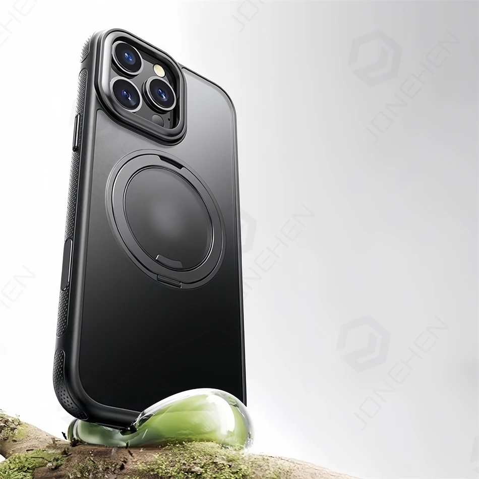 Color: Beige, Material: PP - 360?° Rotation Ring Stand Magnetic Case For iPhone 13 14 15 16 17 Pro Max 16E Matte Military Shockproof Armor Cover For Magsafe