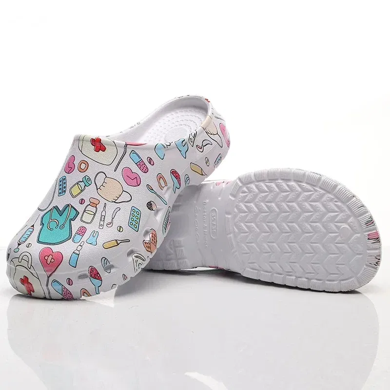 Color: Burgandy, Shoe Size: 35-36 - Medical print Nurse Clogs EVA Surgical Slippers Lightweight Non-slip Doctor Scrub Clogs Dental Pet Clinic Nursing Clogs Y07-1