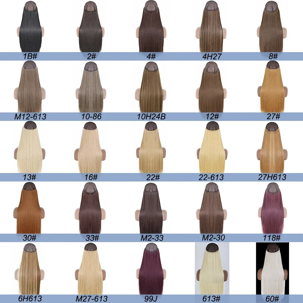 Color: #4, Stretched Length: 32inches, Ships From: CHINA - Synthetic Natural Wavy No Clip Fish Line Invisible Hair Extensions Mixed Color Blonde Black Artificial False Hair Piece ForWomen