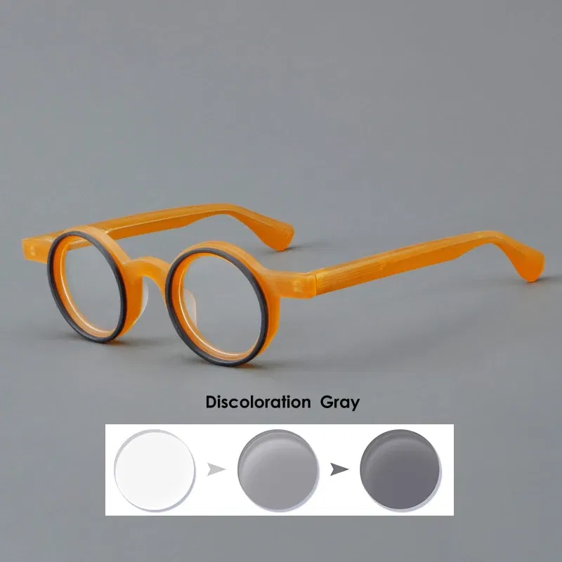 Frame Color: Silver, Eye Prescription: +500 - VCKA Round Acetate Photochromic Reading Glasses Frame Men Prescription Anti-blue Eyeglasses Women Custom Eyewear +0.50 to+6.0