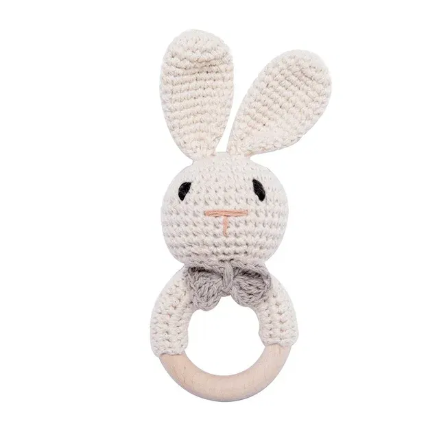 Color: SKY BLUE - Bopoobo 3PCS/5PCS Crochet Bunny Baby Teether Rattle Animal Beech Wood Teether Pacifier Chain Crochet Rattle For Newborn Baby