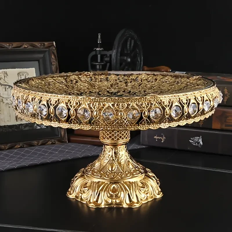 Burronwood Glass Fruit Bowl with Golden Iron Design