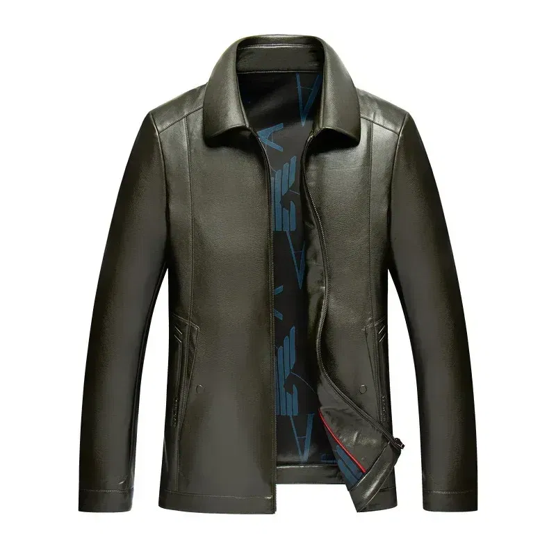 Color: Beige, Size: 4XL - QYLVAWOY Genuine Leather Jacket Men Short Black Leather Coat Male Real Sheepskin Leather Jackets Jaqueta Masculina Men's Clothes