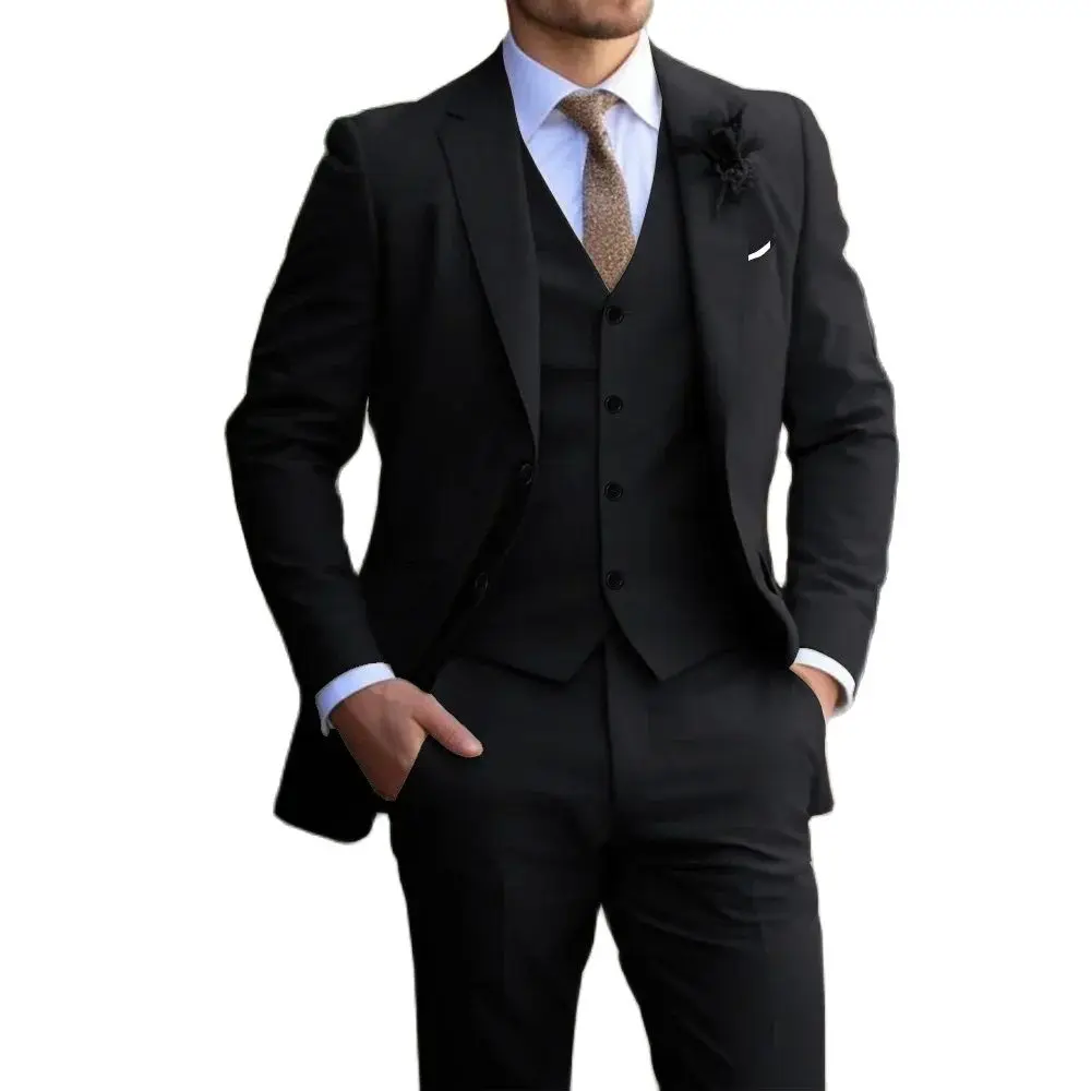 Color: black, Size: 5XL - Suit 3-piece Classic men's fashion slim-fit suit Vest Pants suit Men's dress Casual Dress Formal Business wedding