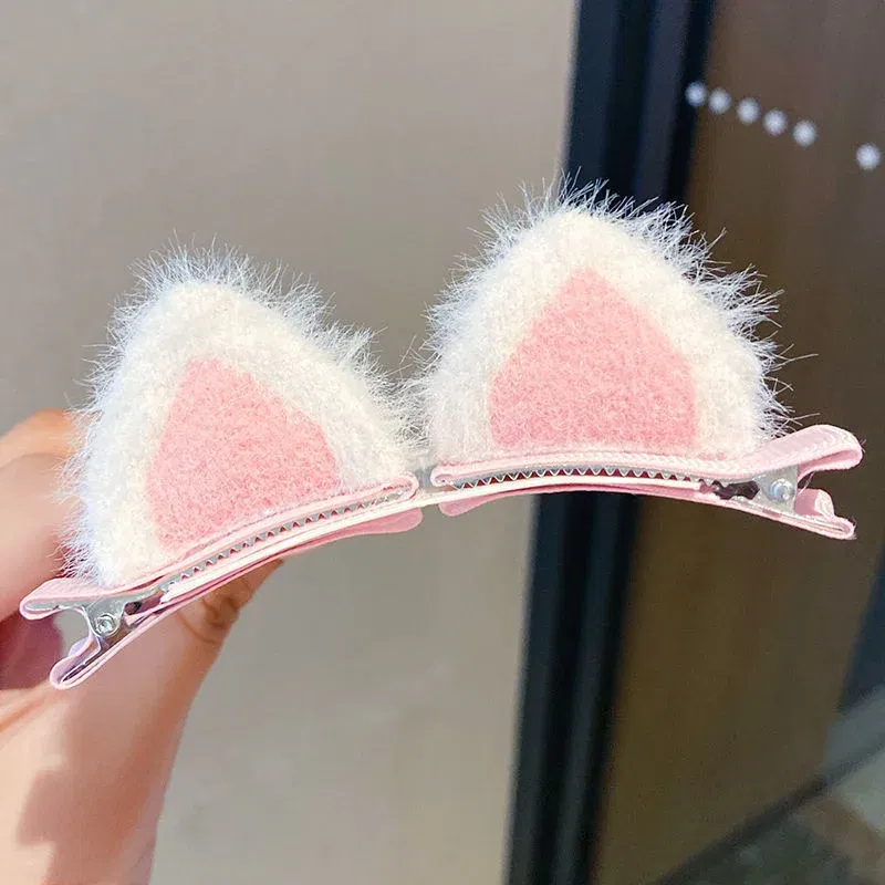 Color: Pink - 2PCS New Plush Cat Ears Hairpins Girls Hair Clips Hair Accessories Women Sweet Cute Barrettes Kids Fashion Headwear Ornaments
