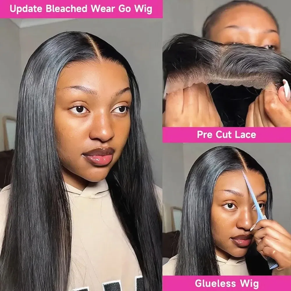 Hair Color: #1, Density: 200%, Ships From: CHINA, Stretched Length: 24inches - Glueless Wear and Go Bone Straight Lace Front Wigs 4x4 5x5 Pre-Cut Lace Wig Human Hair Ready To Wear Lace Closure Wig For Women