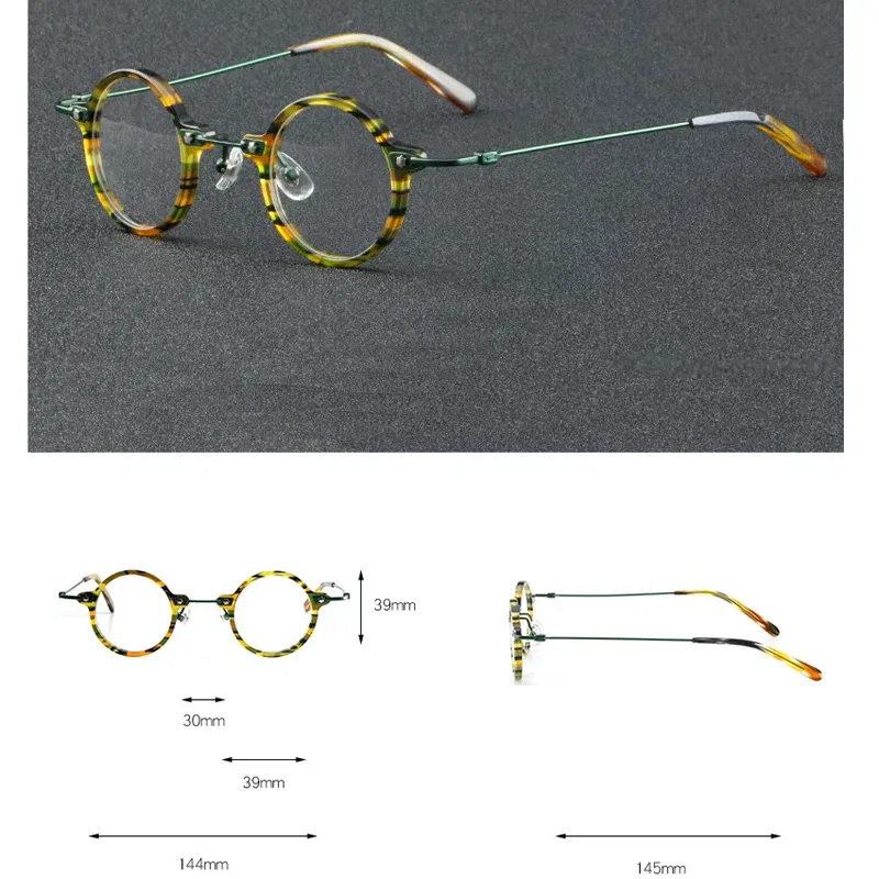 Frame Color: GRAY, Eye Prescription: +175 - VCKA Anti-blue Discolor Acetate+Titanium Myopia Glasses Frames Small Round Men Prescription Optical Women Eyewear -0.50 to -10.0
