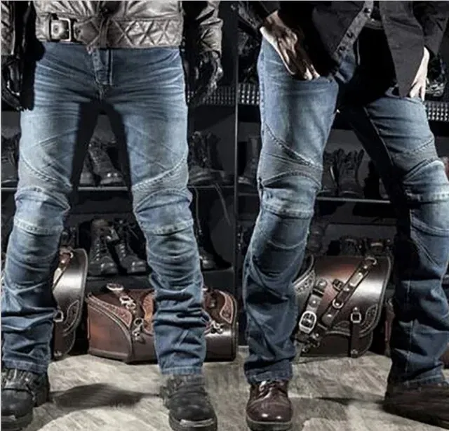 Color: SKY BLUE, Size: 4XL - Mens Black Biker Jeans Motocycle Denim Pants Male Stretch Original Trousers Off-road Pants Protection Clothing 4xl Plus Size