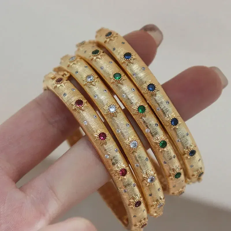 Gem Color: WHITE - Classic Court style wire drawing bracelet for women light luxury elegant green crystal retro flower bangles wedding fine jewelry