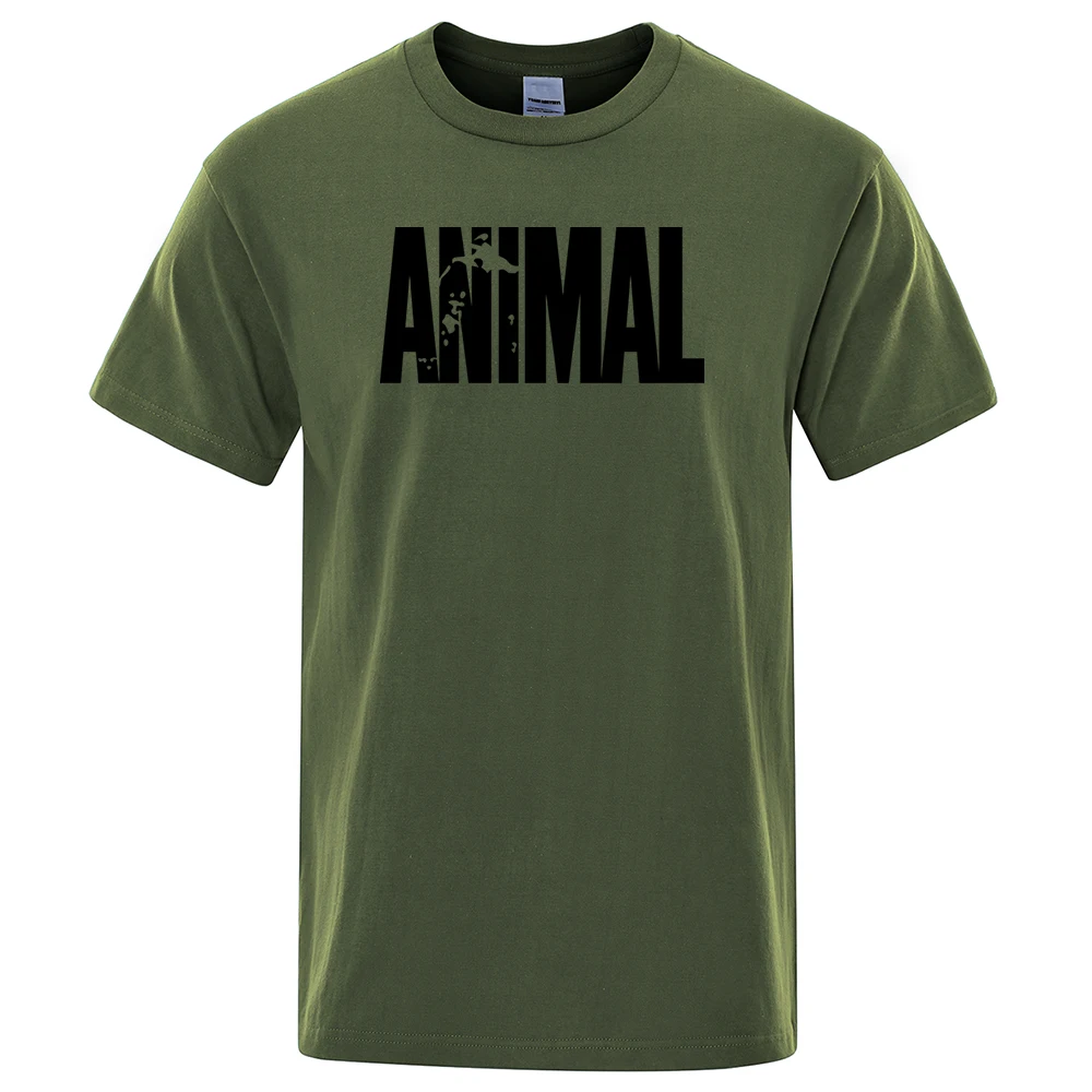 Color: GRAY, Size: M - Fashion ANIMAL Letter Print Men T-Shirts Street Funny Short Sleeves Loose Oversized T Shirt O-Neck Breathable Cotton Clothing