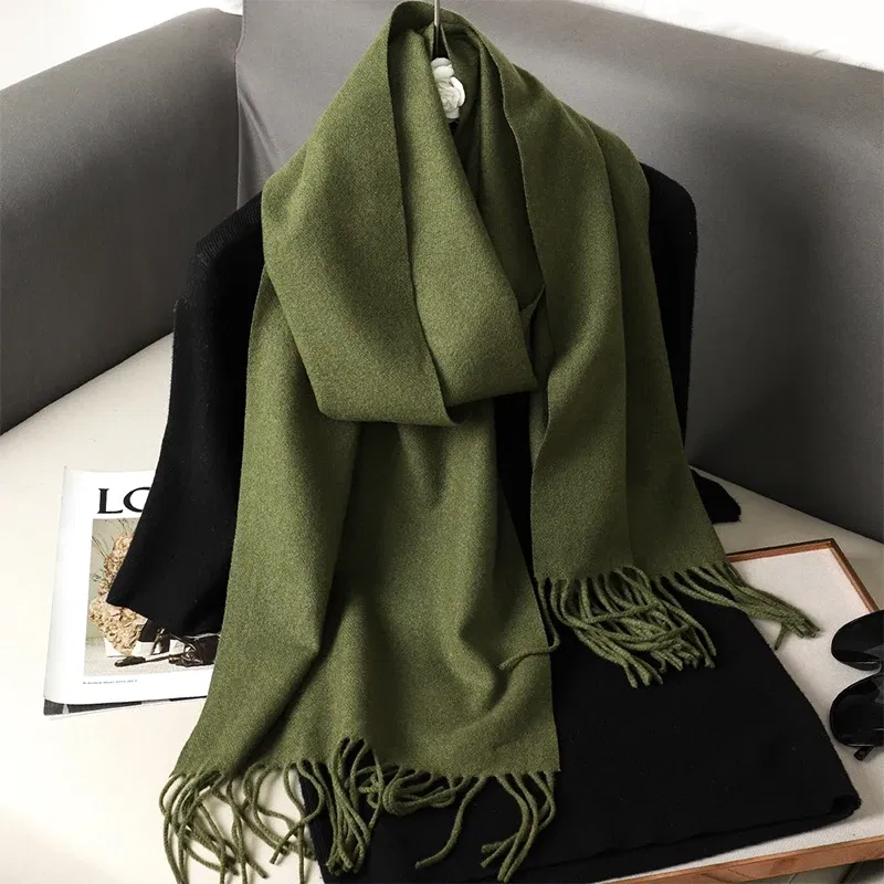 Color: Watermelon red - New 62 Color Winter Scarf For Women Long Warm Cashmere Scarves Hijab Solid Lady Shawl Wrap Female Pashmina Bandana Head Scarfs