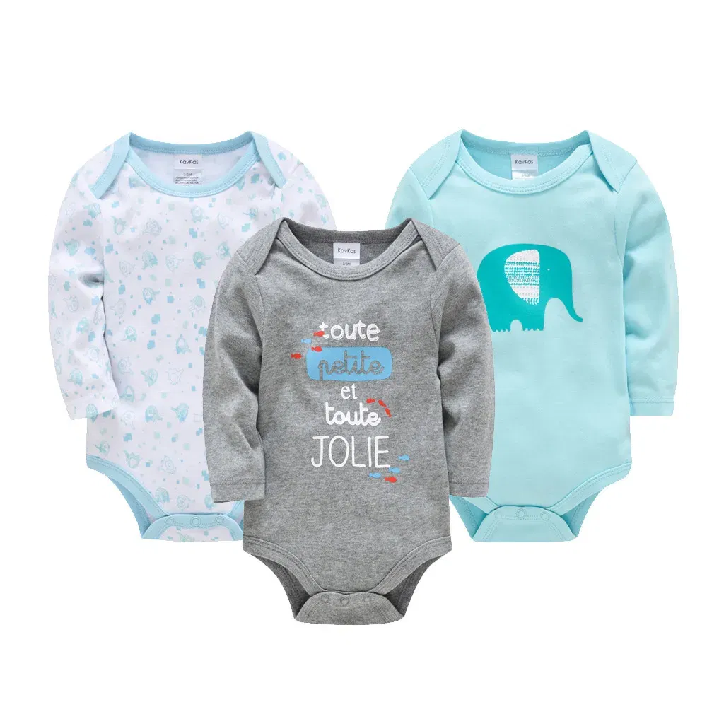 Color: black, Kid Size: 3M - Kavkas Baby Boys Girls Bodysuit 3 PCS Long Sleeve 100% Cotton Baby Clothes 0-12 Months Newborn Body Bebe Jumpsuit Clothing