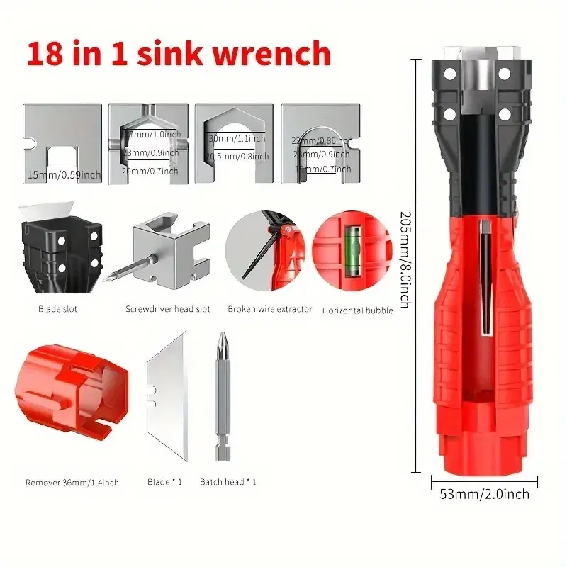 Color: Black - 24/18/8 Multifunction Faucet and Sink Installer Tool Faucet Wrench Tool Plumbing Tool Water Pipe Spanner for Kitchen Bathroom