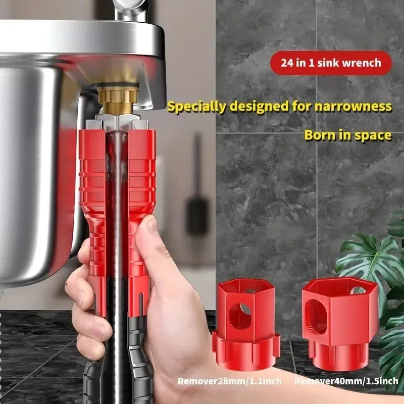 Color: Black - 24/18/8 Multifunction Faucet and Sink Installer Tool Faucet Wrench Tool Plumbing Tool Water Pipe Spanner for Kitchen Bathroom