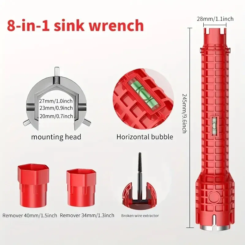 Color: Black - 24/18/8 Multifunction Faucet and Sink Installer Tool Faucet Wrench Tool Plumbing Tool Water Pipe Spanner for Kitchen Bathroom