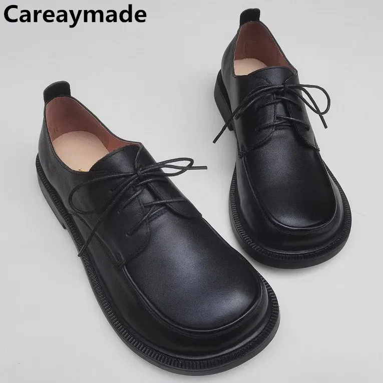 Color: black, Shoe Size: 11 - Careaymade-Genuine leather big head wide version men's English lace up leather shoes business leisure original single shoes