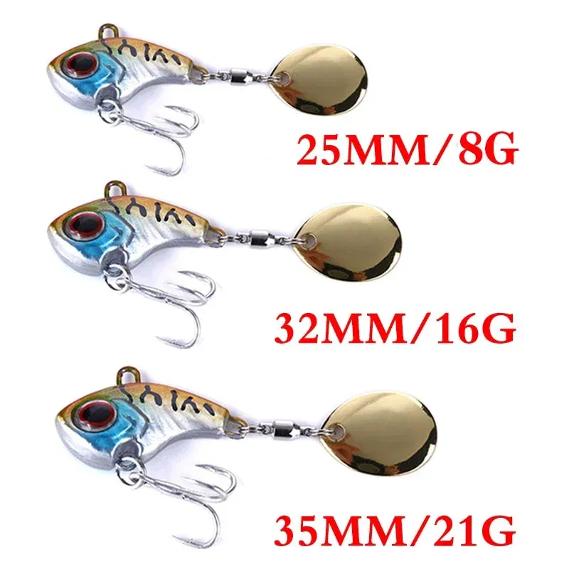 Color: Yellow, Size: 40mm, Ships From: CHINA - 1Pcs Rotating Metal VIB vibration Bait Spinner Spoon Fishing Lures 8g/16g/21g Jigs Trout Wobbler Fishing Hard Baits Tackle Pesca