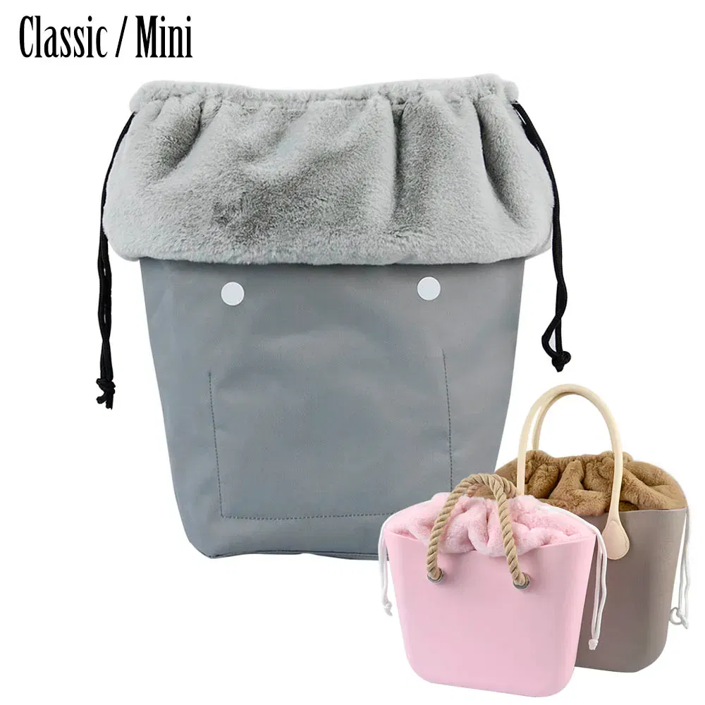 Color: army green - 2025 Winter O Bag Large Capacity Classic Mini Plush Fur Furry Organizer Top Drawstring Colorful Inner Insert for Obag Winter