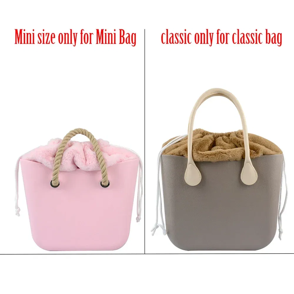 Color: army green - 2025 Winter O Bag Large Capacity Classic Mini Plush Fur Furry Organizer Top Drawstring Colorful Inner Insert for Obag Winter