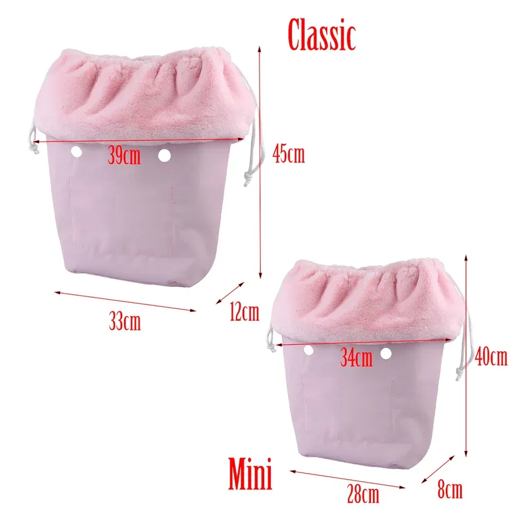 Color: army green - 2025 Winter O Bag Large Capacity Classic Mini Plush Fur Furry Organizer Top Drawstring Colorful Inner Insert for Obag Winter