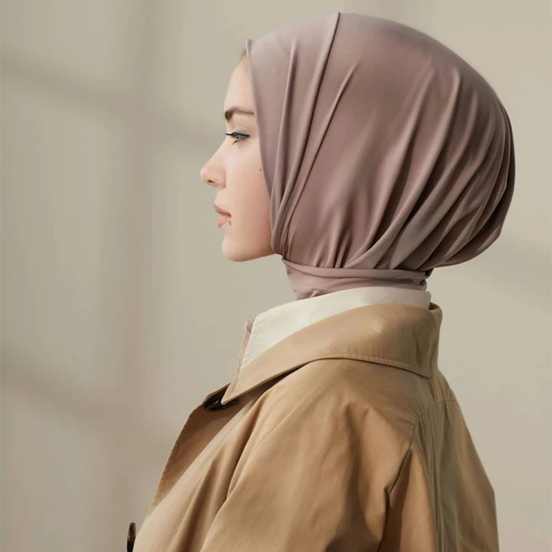 Color: dark ginger - A Summer Lady Muslim Ribbon Base Hat Ultra-soft Elastic Balaclavas, Outdoor Sunscreen Breathable Hood, Headdress
