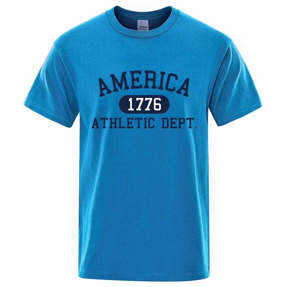 Color: Ivory, Size: M - America 1776 Athletic Dept Letter Tshirt Man Fashion Tee Clothes Summer Luxury T-Shirt Hip Hop Breathable Cotton Tee Clothes
