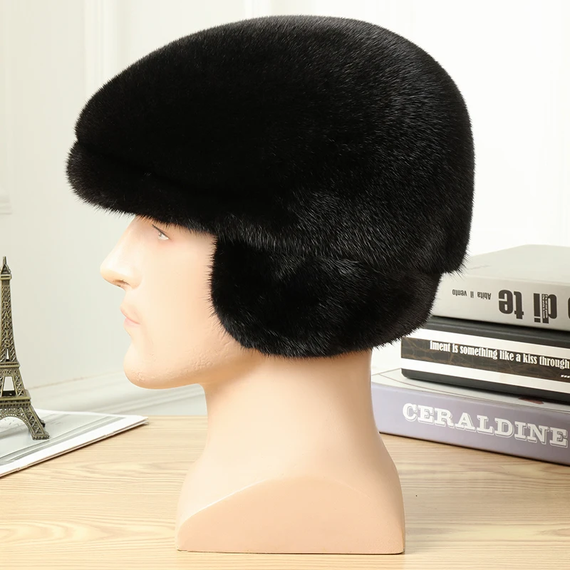 Color: black, Hat Size: One Size - Real Mink Fur Hat Women'S Winter Fashion Beret Hat Warm Mink Fur Knight Beret Hat Luxury Keep Warm Russian Lady Caps