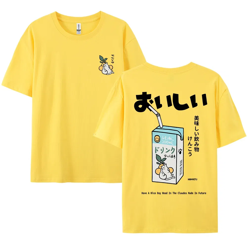 Color: Dark Grey, Size: L - Cute Japanese Cat Print Oversized T-shirt men Women Short Sleeve Loose Casual Tee Shirt Streetwear Tops Cotton Harajuku Clothing